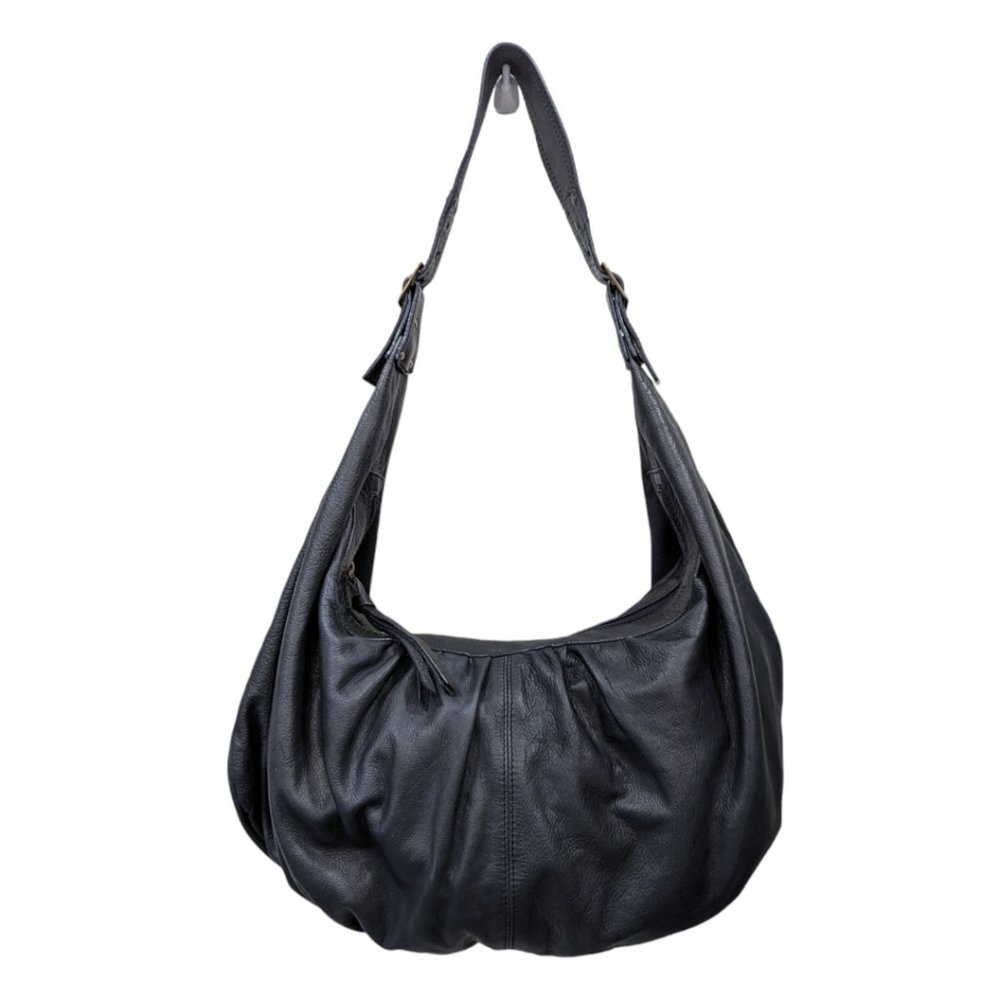 Maurizio Taiuti Navy Blue Leather Hobo Shoulder Bag